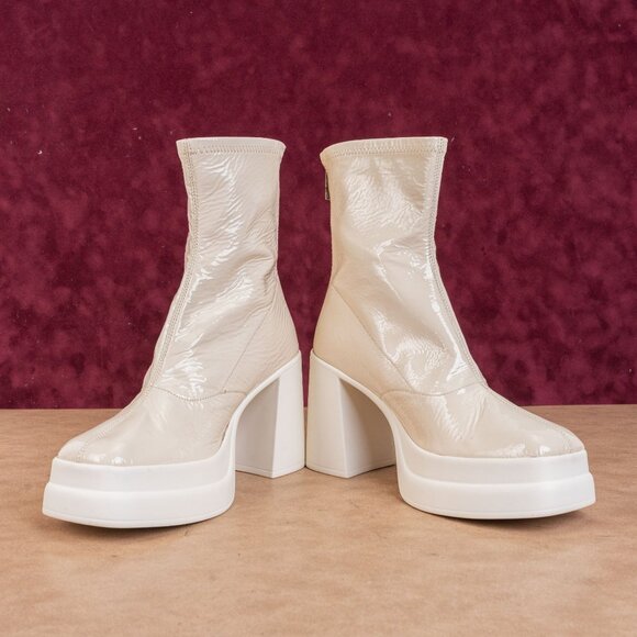 Free People Double Stack Platform Boots Cream Leather Y2K 90s Square Toe Sz 8.5 - Picture 2 of 9
